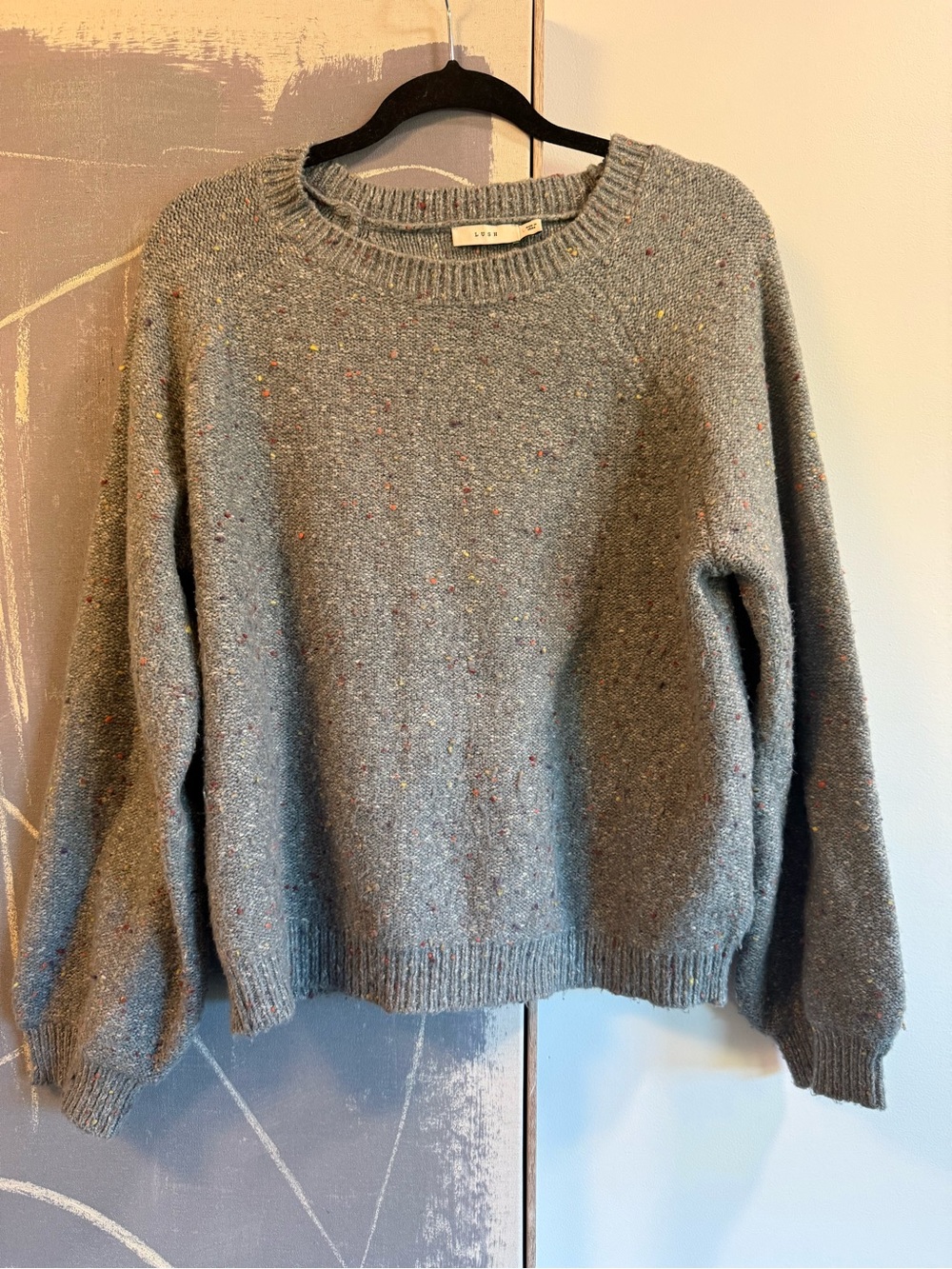 Lush Gray Crewneck Sweater with Multicolor Flecks